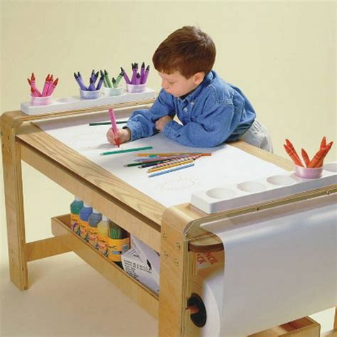 New Big Wooden Kids Art Table Birch Wood Paper Roll Holder Childrens Artist