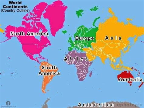 Sleak printable map of the 7 different continents all labelled with ...