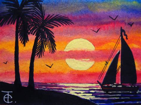 Beach Sunset Watercolor at PaintingValley.com | Explore collection of ...