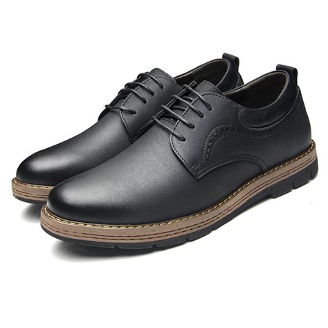 SHENGKUANG Genuine Leather Men Shoes Casual Fashion Black Brown Oxford ...