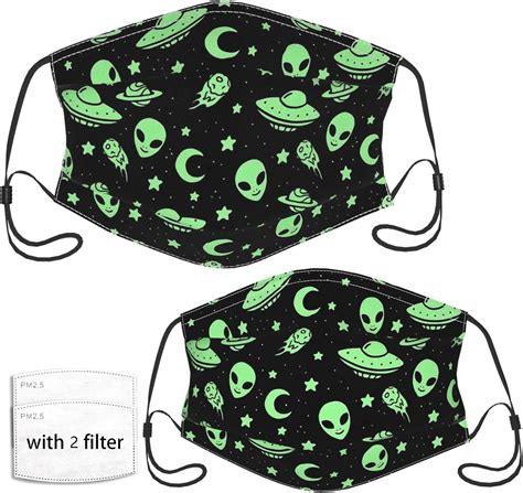 Amazon.com: Green Alien UFO Moon Face Mask with 2 Pcs Filters, Reusable ...