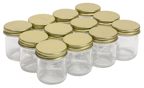 NMS 1.25 Ounce Glass Mini Canning Jars - With 43mm Gold Lids - Case of ...