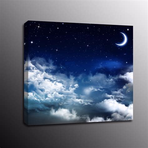 Canvas Prints Stars in the night sky Wall Art Moon Painting Picture ...