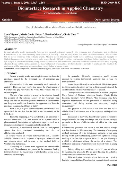 (PDF) Use of chlorhexidine, side effects and antibiotic resistance