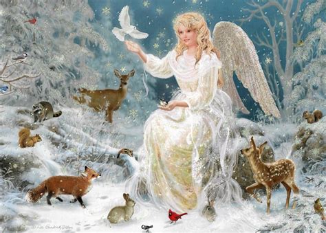 WINTER'S ANGEL AND ANIMALS BEAUTIFUL CHRISTMAS CARD "SPARKLES" (4 ...