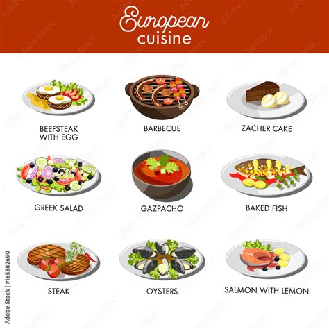 European cuisine food dishes for restaurant vector menu template Stock ...