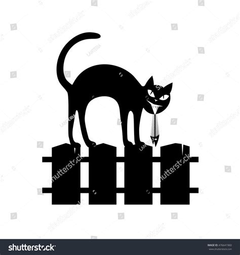 Black Silhouette Sitting Cat On Fence Stock Vector (Royalty Free ...