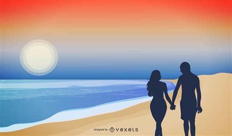 Beach Couple Silhouette Vector Download