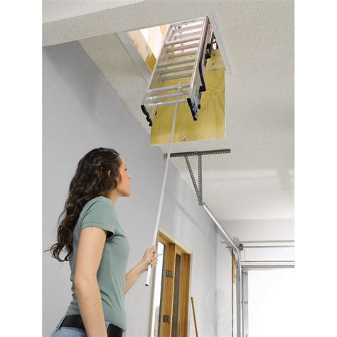 WERNER Aluminum Attic Ladder, 7 ft to 9 ft 10 in Ceiling Height Range ...