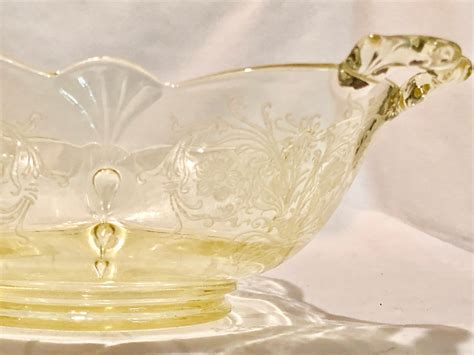 Vintage Depression Glass Large Yellow Serving Bowl - Floral Pattern ...