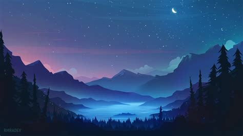 Starry Landscape 4k Cool Blue Moon Wallpaper, HD Artist 4K Wallpapers ...