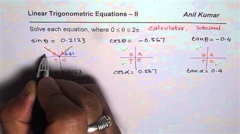 Solve 3 Trigonometric Equations Using Calculator Radian Measurements ...