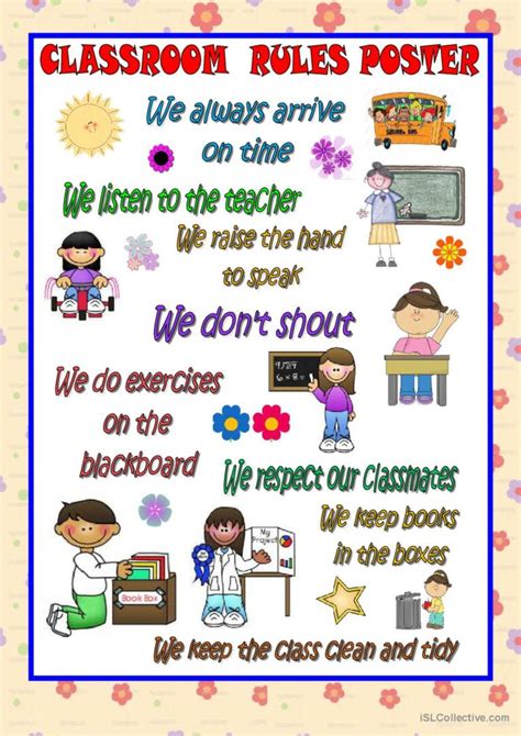 CLASSROOM RULES POSTER: English ESL worksheets pdf & doc