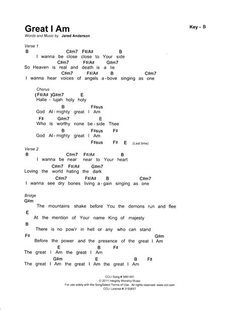 Chord chart for Great I Am by Paul Wilbur - Messianic Chords