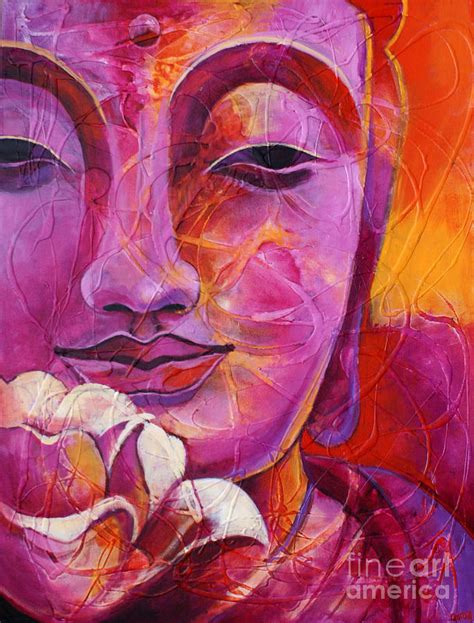 Buddha with lotus flower Painting by Paulina Garoa