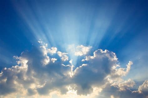 Blue Sky & Clouds With Sun Rays Stock Photo - Image of daylight, season ...