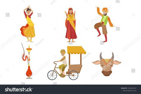 Indian People Traditional Clothing Symbols Country Stock Vector ...