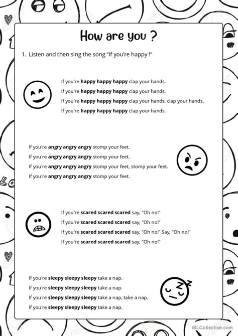 Song - If you're happy clap your han…: English ESL worksheets pdf & doc