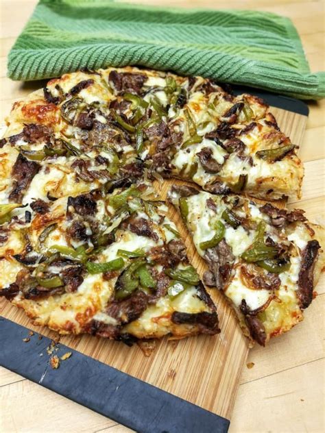 Philly Cheese Steak Pizza with Easy Deep Dish Pan Crust | Namaste Home ...