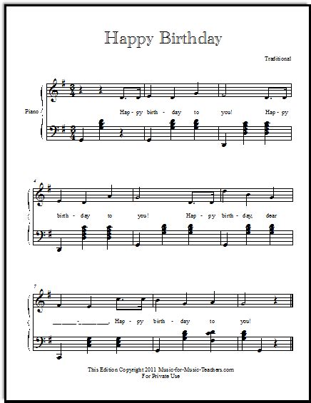 Happy Birthday Free Sheet Music for Guitar, Piano, & Lead Instruments