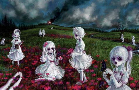 Creepy Dark HD Wallpaper: Enigmatic Dolls in a Mysterious Landscape by ...