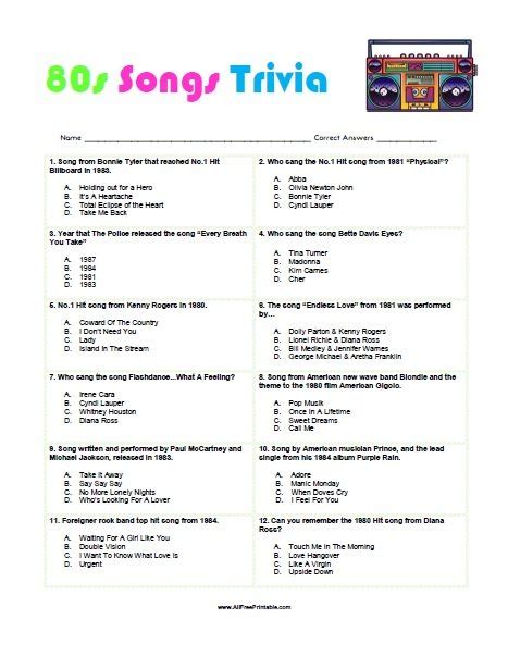 80s Music Trivia Game Music Trivia, Trivia Games, Trivia