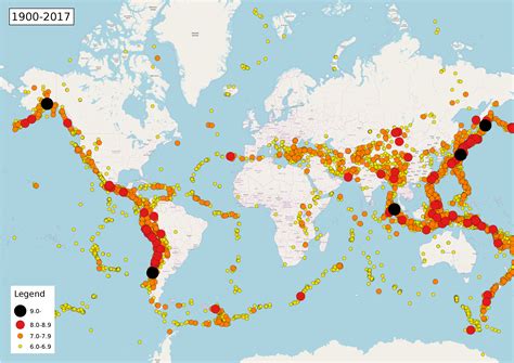 Map of Earthquakes 1900-2017 : r/MapPorn