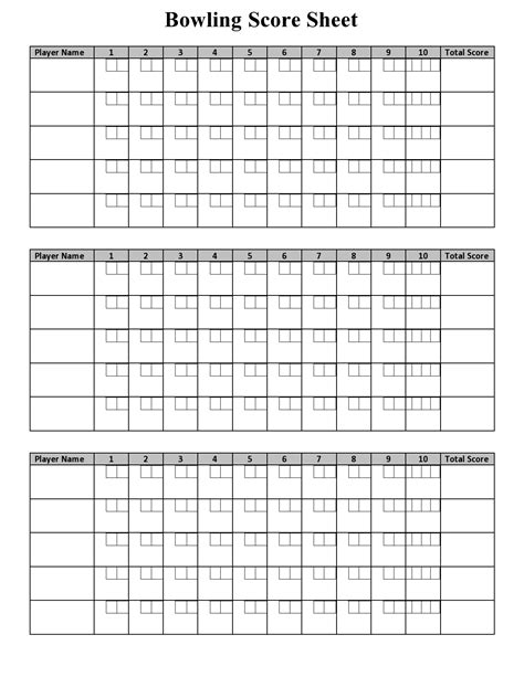 Printable Bowling Score Sheet