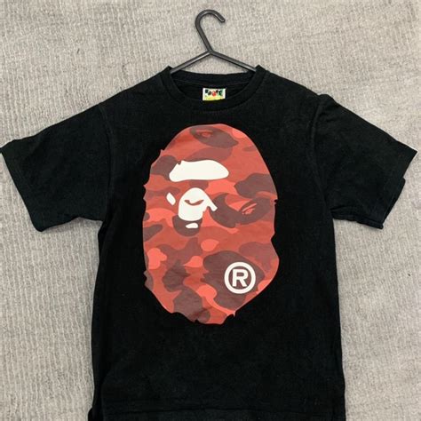 Red camo bape t shirt Front and back print Size... - Depop