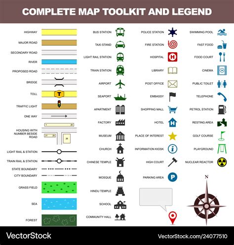 Map icon legend symbol sign toolkit element a Vector Image