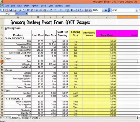 Food Cost Calculator Excel Template