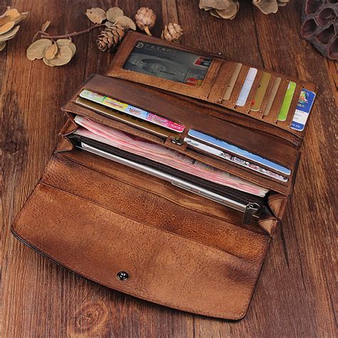 Handmade Leather Mens Cool Long Leather Wallet Trifold Clutch Wallet f ...