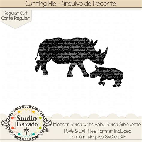 Mother Rhino with Baby Rhino Silhouette - Studio Ilustrado