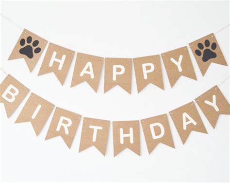 Happy Birthday Dog Personalised Personalized Banner Bunting Paw Print ...