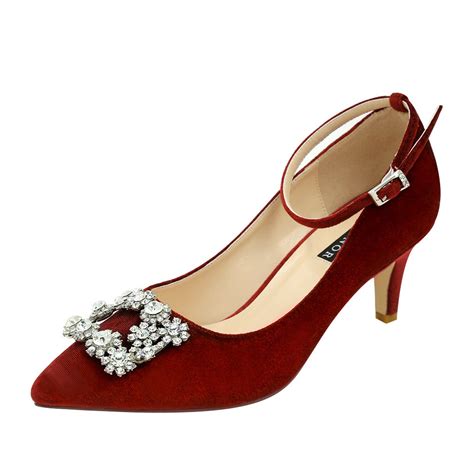 ERIJUNOR Low Heel Pumps for Women Comfort Kitten Heels Rhinestone ...