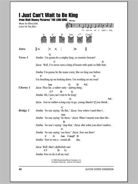 I Just Can't Wait To Be King sheet music by Elton John (Lyrics & Chords ...