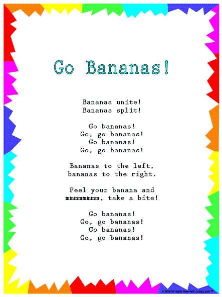 Silly Songs: Lyrics for "Go Bananas!" with a Learn Along Video