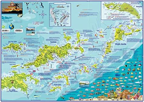 British Virgin Islands BVI Adventure & Dive Laminated Wall Map Poster ...