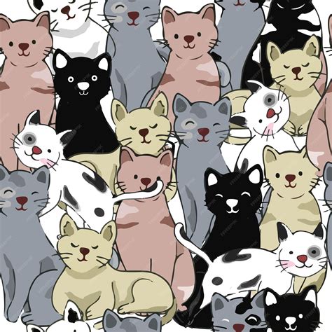 Premium Vector | Cute kitty cat family seamless pattern