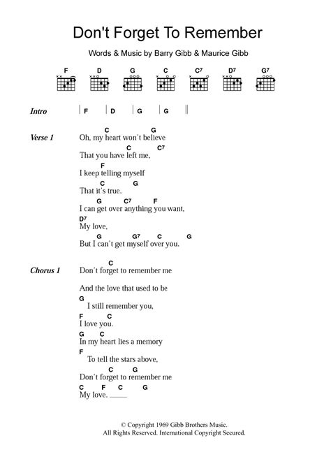 Don't Forget To Remember by Bee Gees - Guitar Chords/Lyrics - Guitar ...