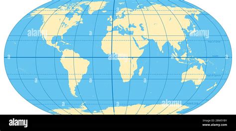 World map with circles of latitudes and longitudes, showing Equator ...