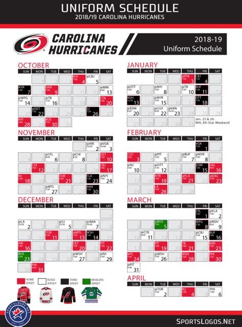 Carolina Hurricanes Printable Schedule