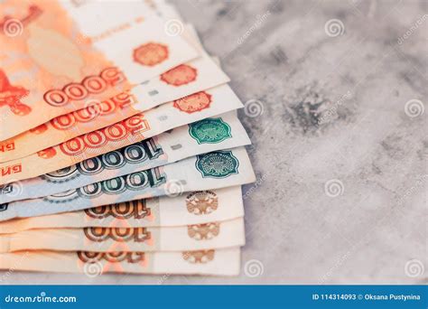 Scattered Russian Ruble Currency Banknotes, Closeup View Stock Image ...