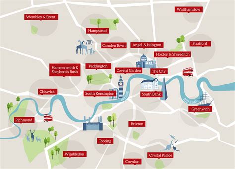 Map Of London Neighborhoods And Attractions - Coastal Map World