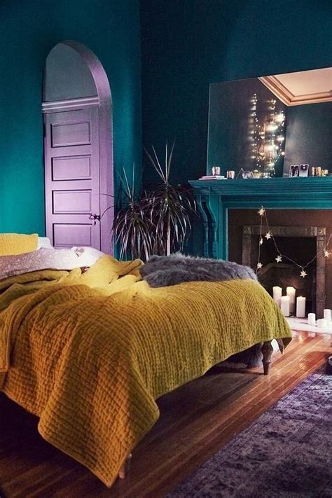 color inspiration; Teal, Mustard and Violet #bedroom 2019 | Home decor ...