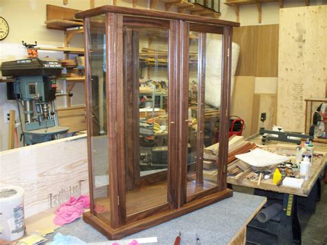 Wood and Glass Display Case with Double Doors - Walnut - Chameleon ...