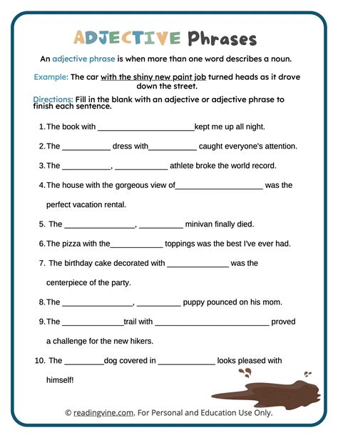 Adjective Phrases Worksheets - ReadingVine