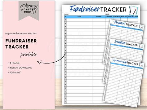 Printable Fundraiser Tracker, Sponsorship Tracking, Donation Tracker ...