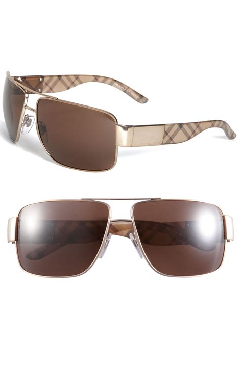 Burberry Check Rectangular Aviator Sunglasses in Brown for Men (tan ...