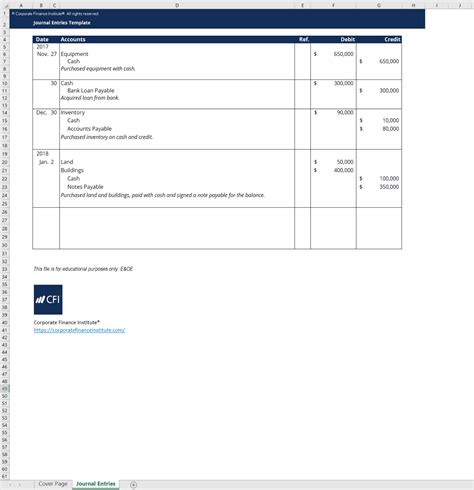 Journal Entry Template - Download Free Excel Template